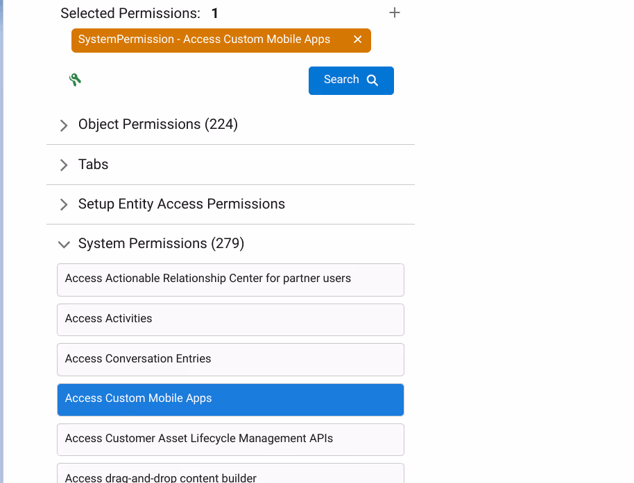 Using the Permission Tree for selections.