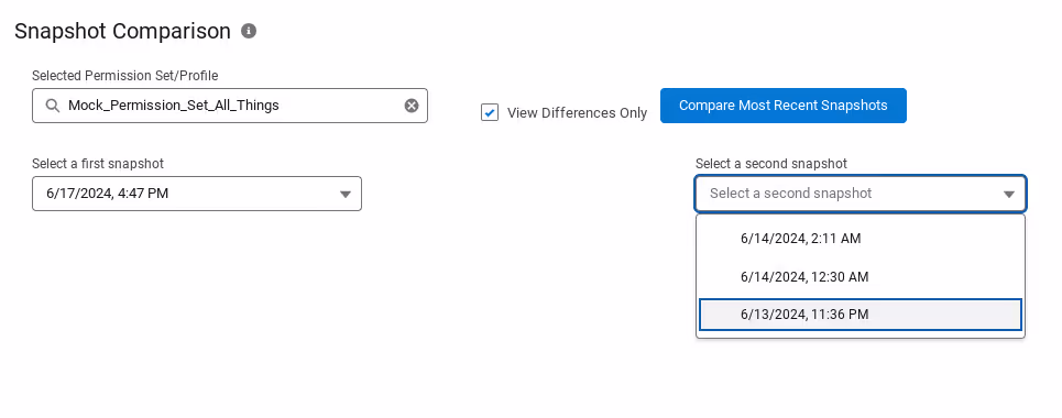 Viewing changes to the permission set between specified date/times.