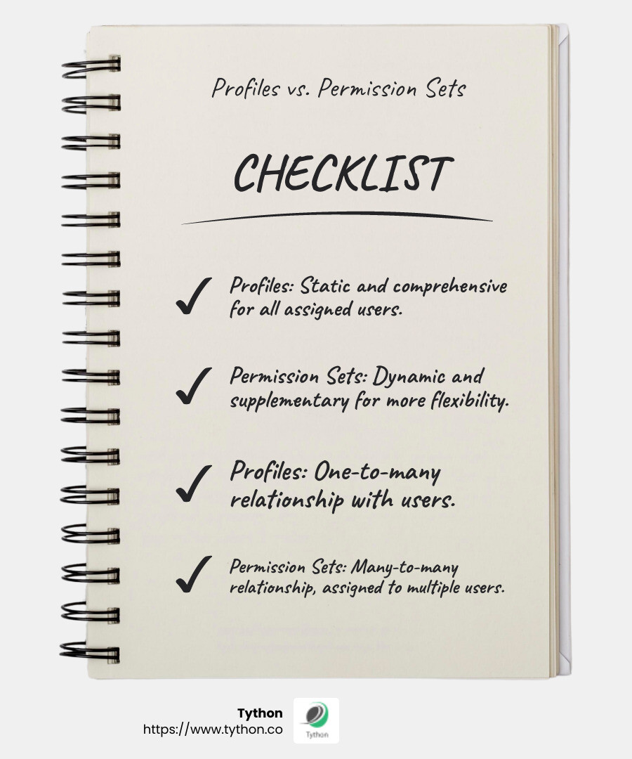 Profiles have a tendency to mutate frequently - Salesforce permission sets infographic checklist-notebook Profiles have a tendency to mutate frequently - Salesforce permission sets infographic checklist-notebook
